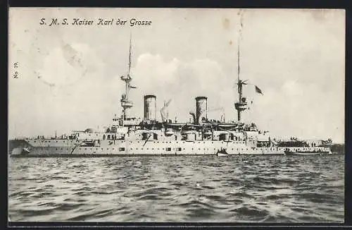 AK S. M. S. Kaiser Karl der Grosse im Wasser