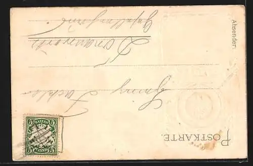 Lithographie Kriegsschiff, Deutscher Flottenverein, Reichskriegsfahne