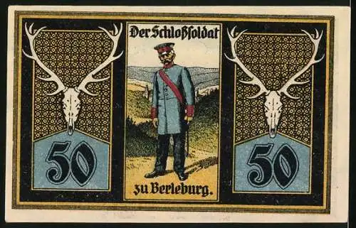 Notgeld Berleburg 1921, 50 Pfennig, Blick zum Schloss