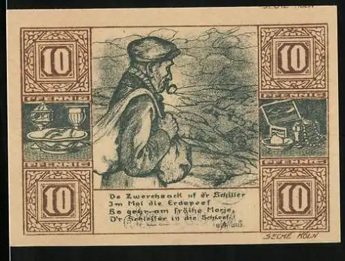 Notgeld Birkenfeld 1921, 10 Pfennig, Schleifer mit Zwerchsack auf der Schulter