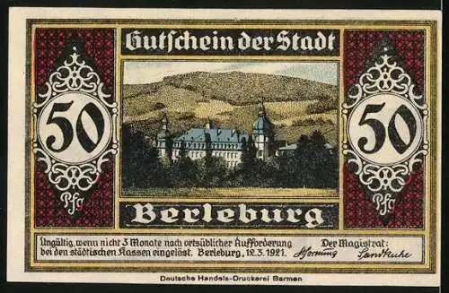 Notgeld Berleburg 1921, 50 Pfennig, Schlosssoldat in Uniform