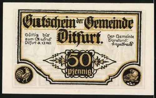 Notgeld Ditfurt 1921, 50 Pfennig, Bauern an einem Karren
