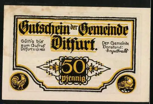 Notgeld Ditfurt 1921, 50 Pfennig, Bauern mit Ochsengespann