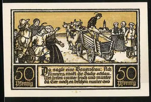 Notgeld Ditfurt 1921, 50 Pfennig, Bauer mit Ochsengespann