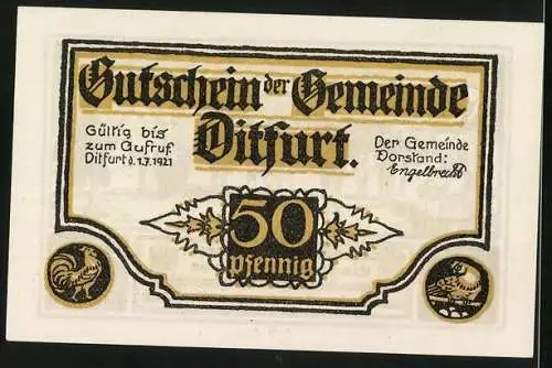 Notgeld Ditfurt 1921, 50 Pfennig, Bauern mit Ochsengespann