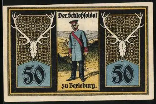 Notgeld Berleburg 1921, 50 Pfennig, Der Schlosssoldat in Uniform