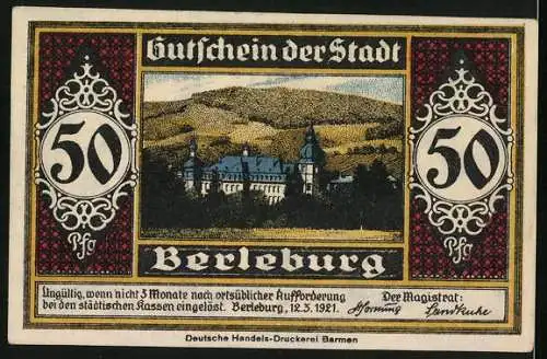 Notgeld Berleburg 1921, 50 Pfennig, Der Schlosssoldat in Uniform