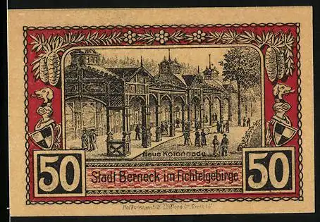 Notgeld Berneck i. F. 1921, 50 Pfennig, Neue Kolonnade