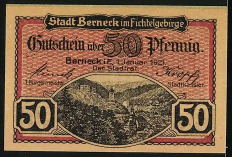 Notgeld Berneck i. F. 1921, 50 Pfennig, Neue Kolonnade