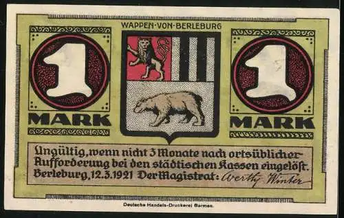 Notgeld Berleburg 1921, 1 Mark, Teilansicht 1650