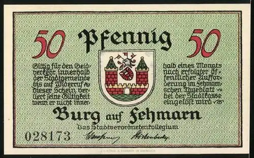 Notgeld Burg auf Fehmarn, 50 Pfennig, Acker mit Pflug