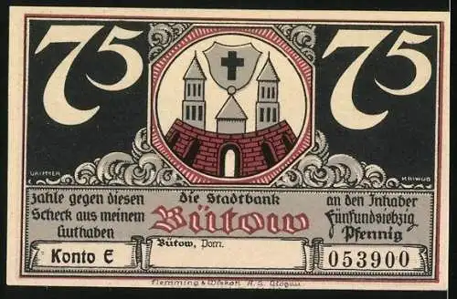 Notgeld Bütow, 75 Pfennig, Bergkirche 1490