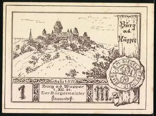 Notgeld Burg a. d. Wupper 1921, 1 Mark, Das Turnier