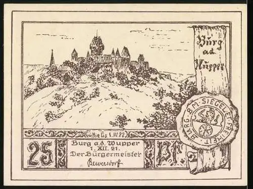 Notgeld Burg a. d. Wupper 1921, 25 Pfennig, Innenansicht der Kemenate