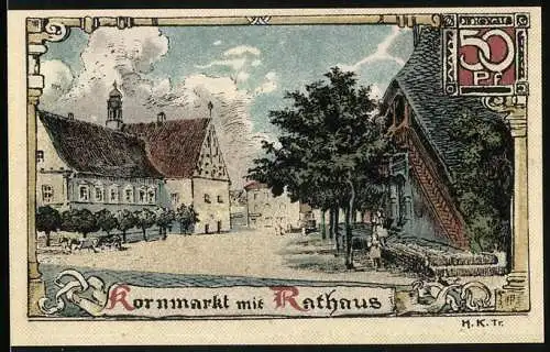 Notgeld Buttstädt, 50 Pfennig, Kornmarkt mit Rathaus, Wappen