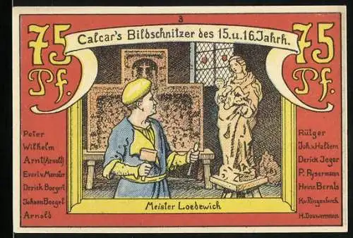 Notgeld Calcar 1922, 75 Pfennig, Bildschnitzer Meister Loedewich
