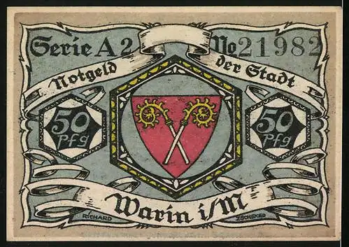 Notgeld Warin i. M. 1922, 50 Pfennig, Wappen, Seufzerbrügg