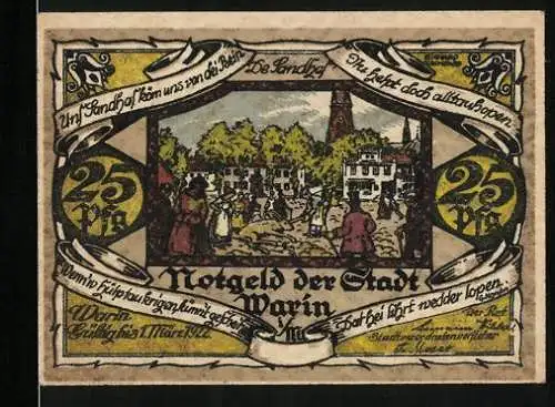 Notgeld Warin i. M. 1922, 25 Pfennig, Wappen, De Sandhas
