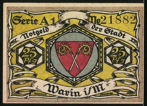 Notgeld Warin i. M. 1922, 25 Pfennig, Wappen, De Sandhas