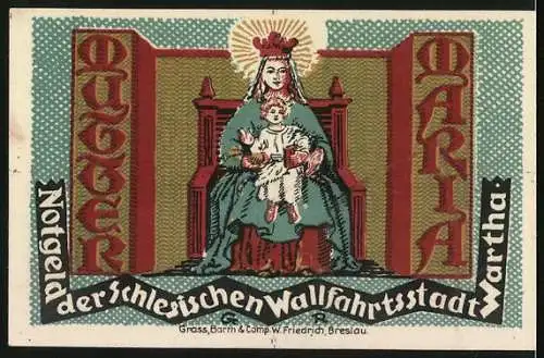 Notgeld Wartha i. Schl. 1921, 50 Pfennig, Johannes von Nepomuk, Maria mit Kind