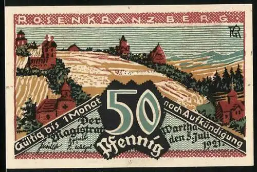 Notgeld Wartha i. Schl. 1921, 50 Pfennig, Rosenkranzberg, Maria mit Kind