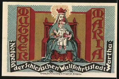 Notgeld Wartha i. Schl. 1921, 50 Pfennig, Bergsturz 1518, Maria mit Kind