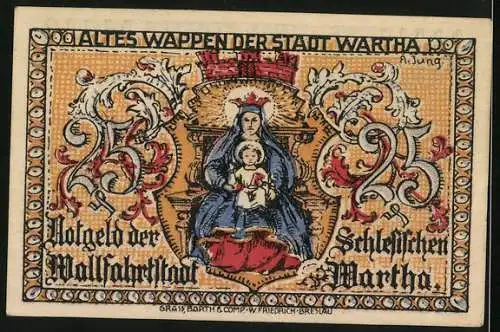 Notgeld Wartha i. Schl. 1921, 25 Pfennig, Wappen, Ursulinenkloster