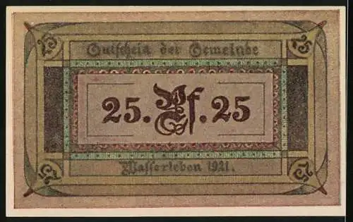 Notgeld Wasserleben 1921, 25 Pfennig, Spinnstuben vor 50 Jahren