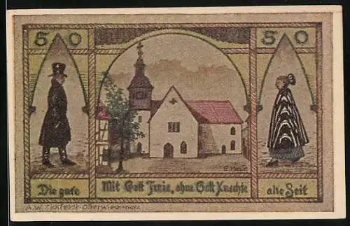 Notgeld Wasserleben 1921, 50 Pfennig, Kirche und Bürger