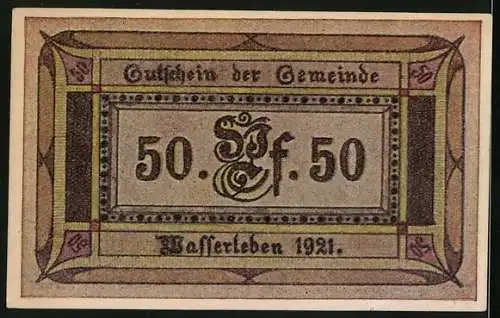 Notgeld Wasserleben 1921, 50 Pfennig, Kirche und Bürger