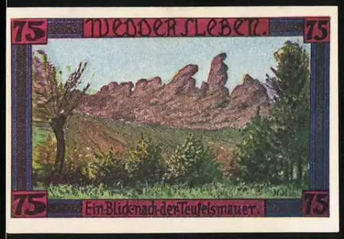 Notgeld Weddersleben 1921, 75 Pfennig, Blick nach der Teufelsmauer