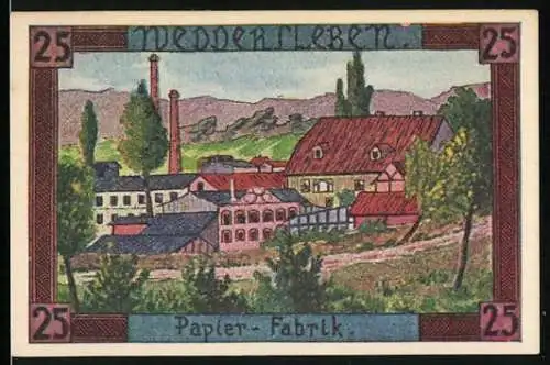 Notgeld Weddersleben 1921, 25 Pfennig, Papier-Fabrik