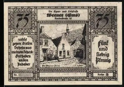 Notgeld Weener /Ems 1922, 75 Pfennig, Wappen, Rheiderländische Volkstracht, Alt-Weener