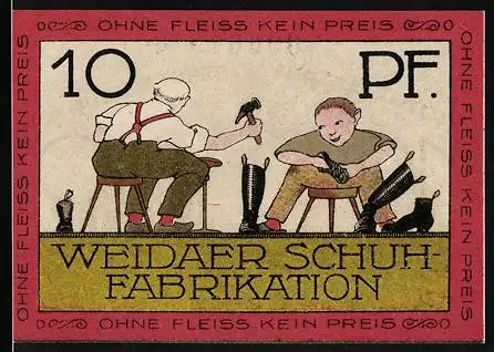 Notgeld Weida /Th., 10 Pfennig, Wappen, Weidaer Schuh-Fabrikation