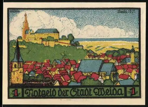 Notgeld Weida /Th. 1921, 1 Mark, Wappen, Ortsansichten
