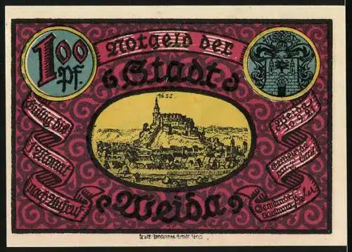 Notgeld Weida /Th. 1921, 1 Mark, Wappen, Ortsansichten