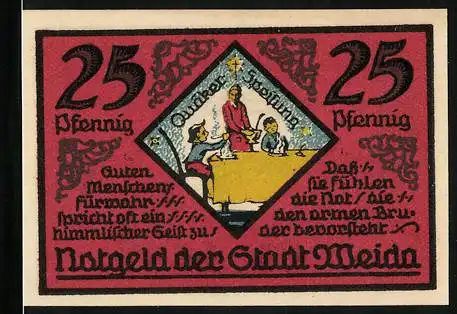 Notgeld Weida /Th. 1921, 25 Pfennig, Wappen, Quäker-Speisung, Ortsansicht