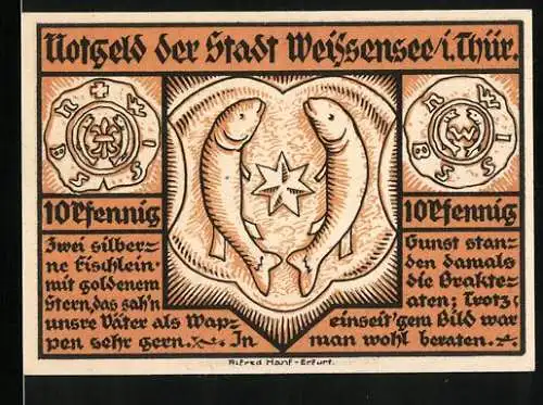 Notgeld Weissensee /Th. 1921, 10 Pfennig, Wappen, Getreide