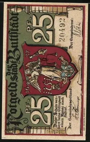 Notgeld Buttstädt, 25 Pfennig, Ortspartie, Stadtwappen