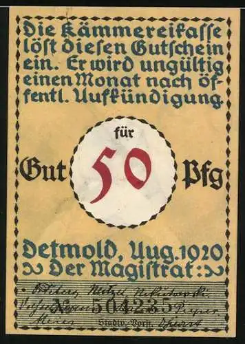 Notgeld Detmold 1920, 50 Pfennig, Marschierender Soldat