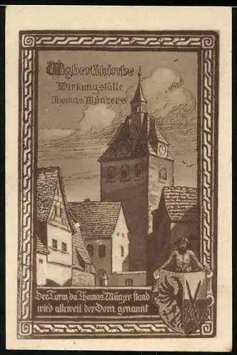 Notgeld Allstedt 1921, 50 Pfennig, Wigbertikirche, Lothar und Heinrich IV