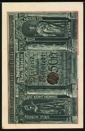 Notgeld Allstedt 1921, 50 Pfennig, Wigbertikirche, Lothar und Heinrich IV