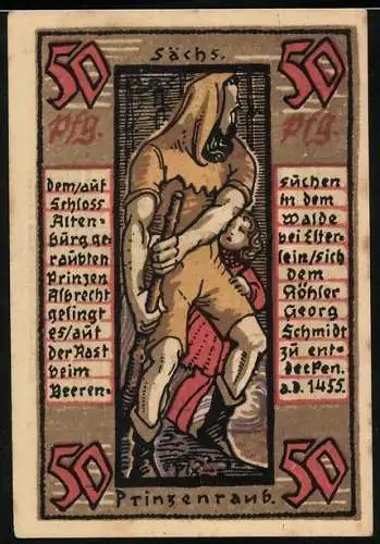 Notgeld Altenburg 1921, 50 Pfennig, Sächs. Prinzenraub, Mann mit kleinem Prinz