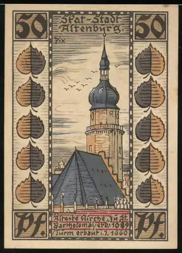 Notgeld Altenburg 1921, 50 Pfennig, Älteste Kirche