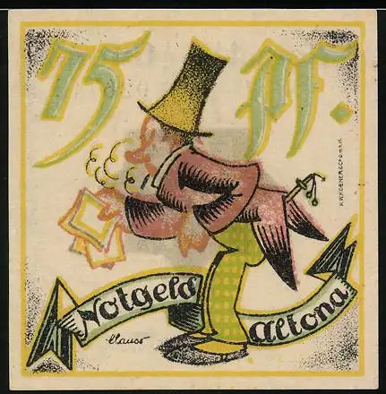 Notgeld Altona 1921, 75 Pfennig, Mann mit Papieren und Zigarette