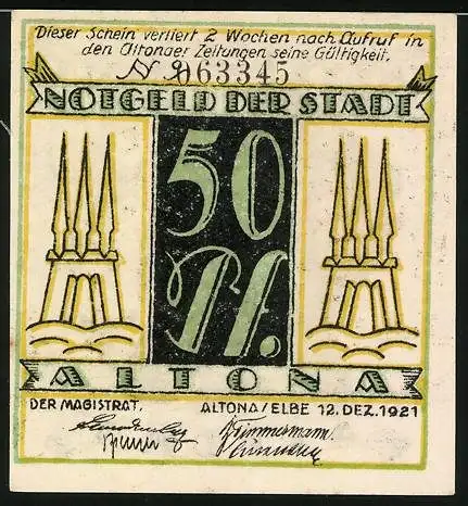 Notgeld Altona 1921, 50 Pfennig, Paar mit Pfeife und zwei Hunden