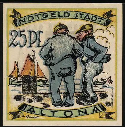 Notgeld Altona 1921, 25 Pfennig, Männer am Hafen