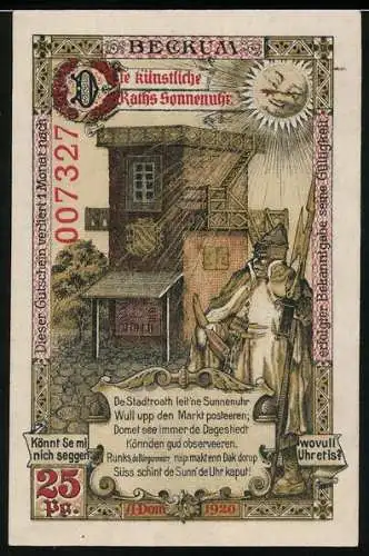 Notgeld Beckum 1920, 25 Pfennig, Stadtrat vor Sonnenuhr