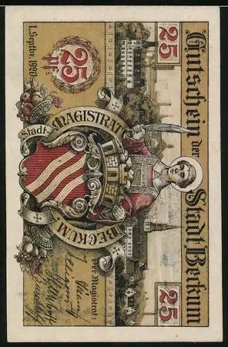 Notgeld Beckum 1920, 25 Pfennig, Stadtrat vor Sonnenuhr