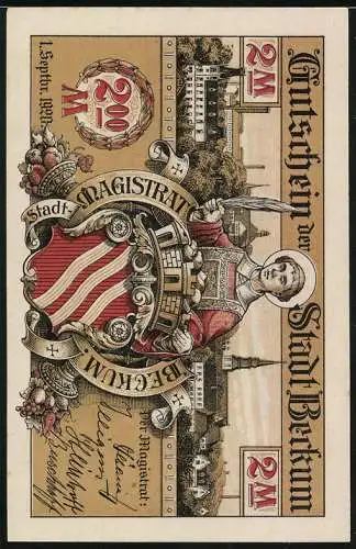 Notgeld Beckum 1920, 2 Mark, Künstliche Raths Sonnenuhr